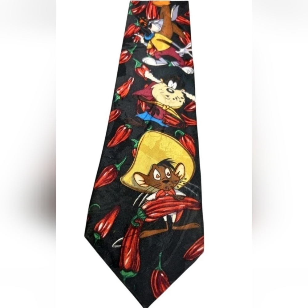 Looney Tunes Mania Tie Vintage 1994 Chili Pepper Silk Necktie Taz Bugs Speedy